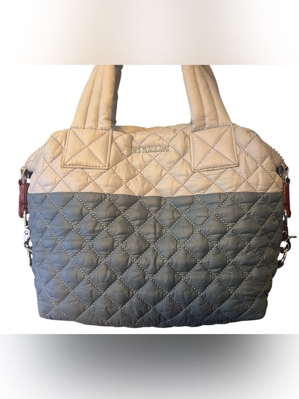 MZ Wallace Small Sutton Two-Tone Light Blue & Gray Quilted Nylon Tote